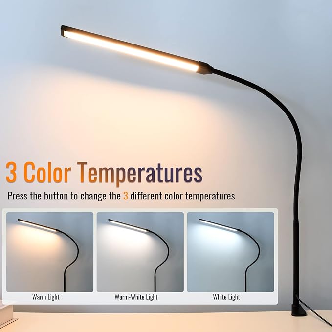 LED Desk Lamp with Clamp, Clamp Light, Tall Desk Lamp with Long Gooseneck - Image 3