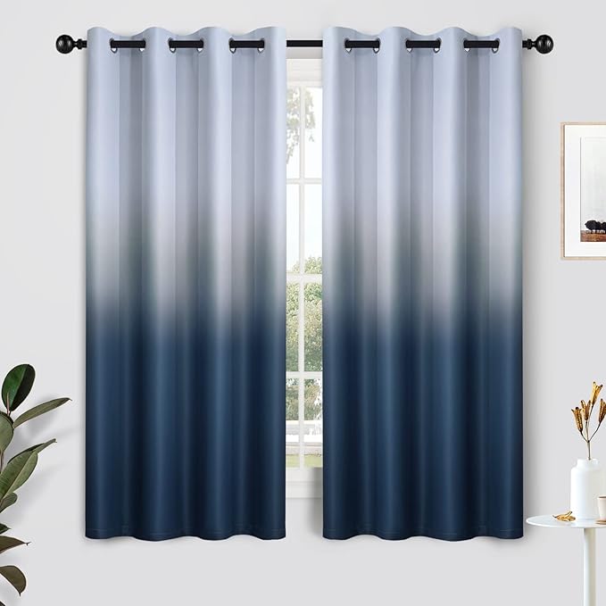 SimpleHome Ombre Gradient Navy Blue White to Gray Curtains Bedroom, 52Wx63L | by SimpleHome