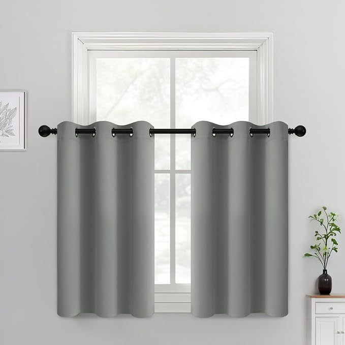 Yakamok Blackout Curtains 38x36 inch Dove Grey Thermal Drapes-Kitchen | 2 panels by Yakamok