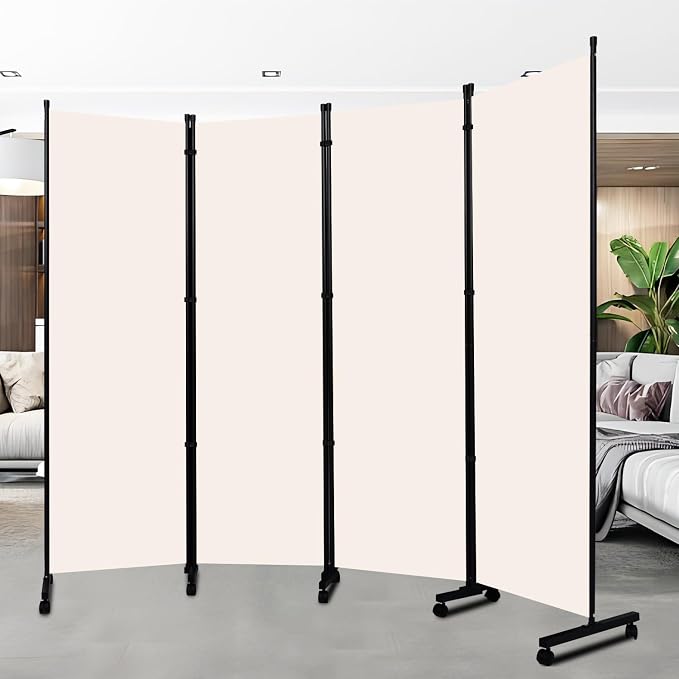 Room Divider 88'' Wide Folding Privacy Screens, 4 Panel Wall Divider w/Wheel | by HOMSCREENER