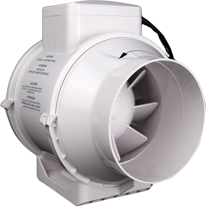 VENTS-US TT Silent 125-5" Inline Duct Fan, 199 CFM, 2-Speed Built-In Switch, For High Static Pressure Duct Applications