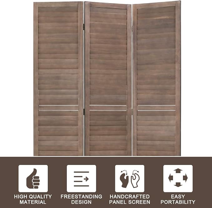 3 Panel Wood Room Divider 4.3 Ft Tall Privacy Wall Divider 67.7" x 16.9" Each - Image 2
