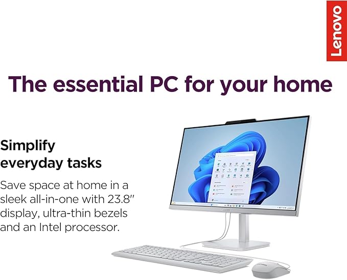 Lenovo IdeaCentre 24" FHD All-in-One Desktop Computer with Lifetime Office 365 for The Web • 32GB RAM • 4TB Storage • Intel Core • Wired Keyboard and Mouse • Windows 11
