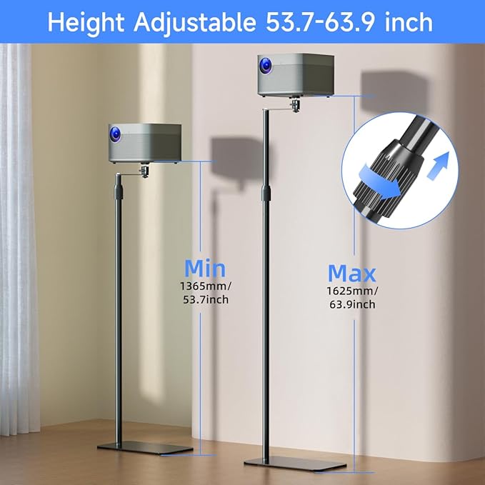 suptek 63.9” Extendable Projector Stand Against Wall Hidden Stand, 360°Swivel, Height Adjustable, Mini Projector Mount Bracket, Compatible with Home Office Video Vlog DVR Camera, PR001FPL