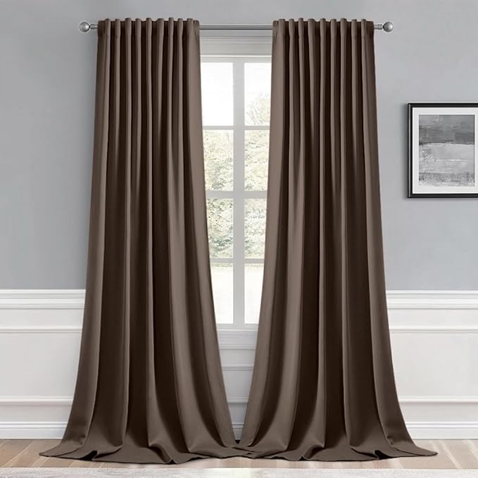 MIULEE Chocolate Brown Back Tab Blackout Curtains 52"x102" Long 2 Panel Set | by MIULEE