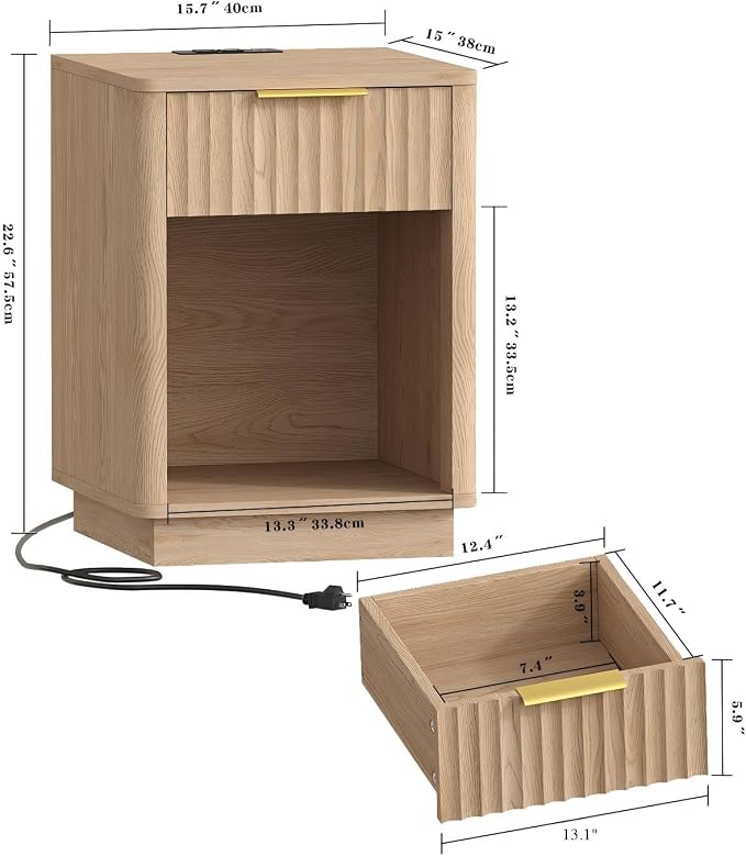 Akxomel Fluted Nightstand Set 2 Bedside Table - Image 3