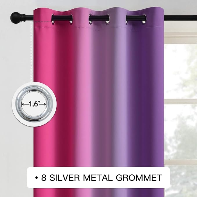 COSVIYA Grommet Ombre Blackout Pink and Purple Curtains, W52 x L63 inch | Room - Image 3