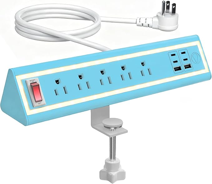 Desk Clamp Power Strip with Nightlight, 40W Fast Charging, 10FT Extension Cord by NYYTGE