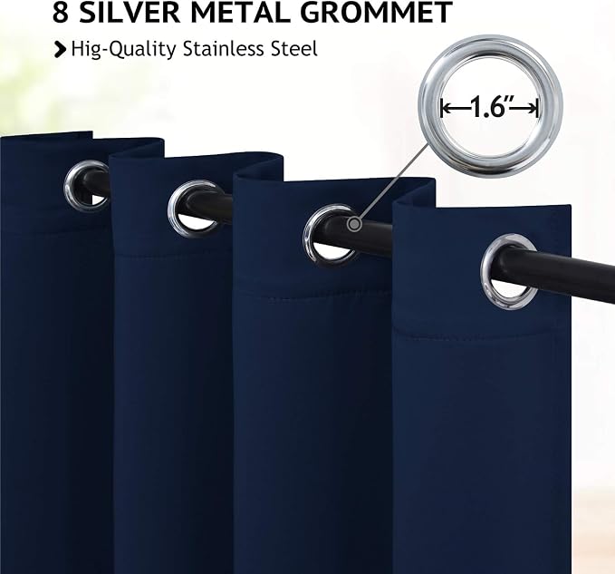 COSVIYA Grommet Room Darkening Navy Blue Curtains 63 inch Long - Image 2