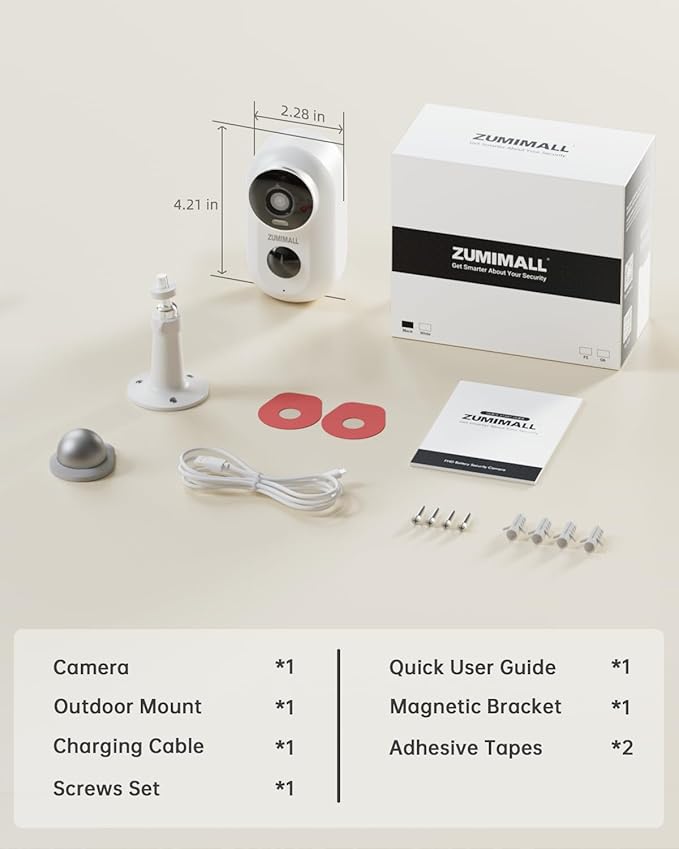 ZUMIMALL Security Cameras Wireless Outdoor with Magnetic Mount, 2K Outdoor Camera Wireless, 2.4G WiFi Battery Cameras for Home Security Indoor,3MP Color Night Vision/130° View/2-Way Talk/SD/Alexa
