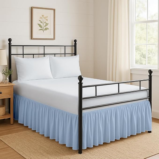 Ruffled Bed Skirt Split Corners with Platform, Tailored Fit Hotel Quality Wrinkle Free Ultra-Soft Microfiber Dust Ruffle, Upto 24 Inch Drop, Full XL, Sky Blue