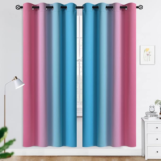 COSVIYA Grommet Ombre Blackout Pink and Blue Curtains, W52 x L72 inch | Room by COSVIYA