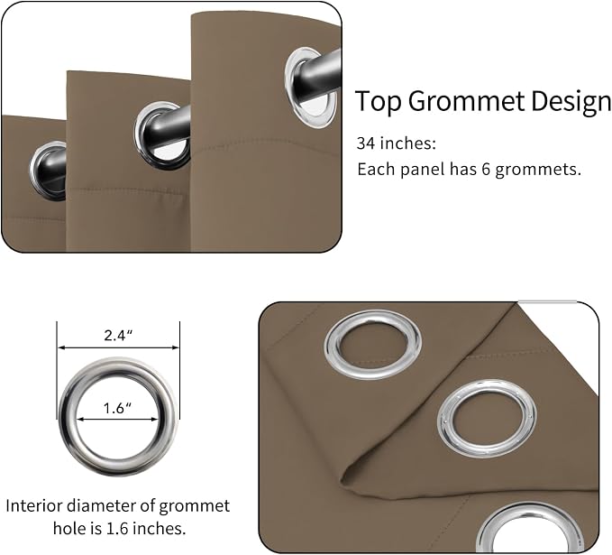 Easy-Going Thermal Grommet Blackout Curtains, 2 Panels 34x45 in, Camel | - Image 4
