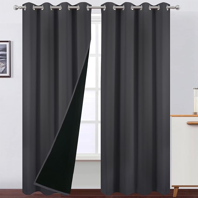 100% Blackout Curtains 84 Inch Long Dark Grey Curtains 2 Panels by Lemomo
