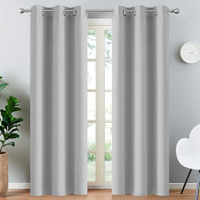 Yakamok Blackout Curtains 38x84 inch Light Grey Thermal Drapes-Bedroom | 2 by Yakamok