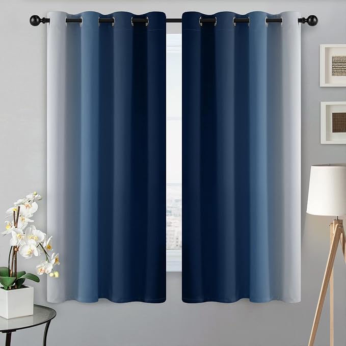 SimpleHome Ombre Blue to Grey White Curtains - Image 2