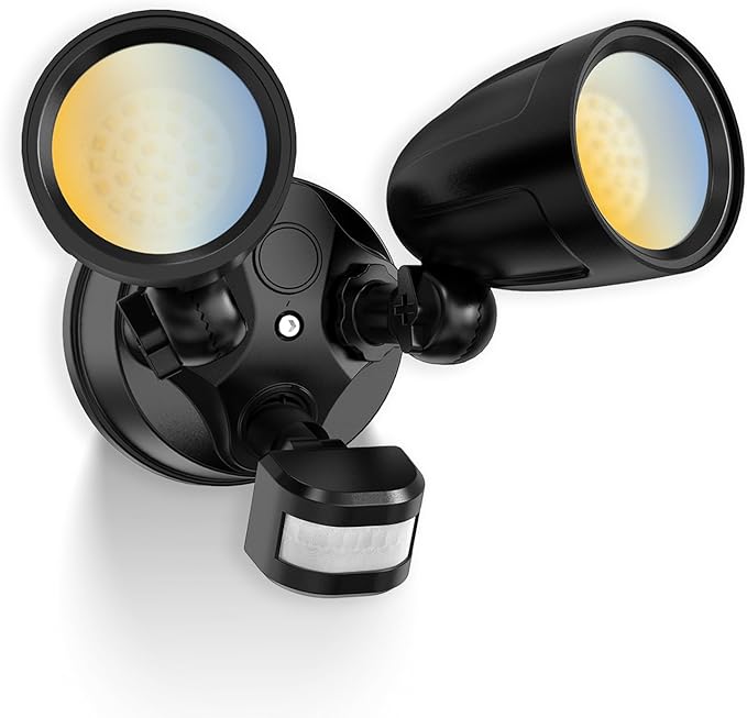ALUSSO Motion Sensor Outdoor Lights Metal Heads, 30W Flood Lights Outdoor 3600LM, 3 Modes Dusk to Dawn/Auto/On Time, 3000K 4000K 6500K Adjustable, Hardwired Security Light ETL Listed, Black 1PC