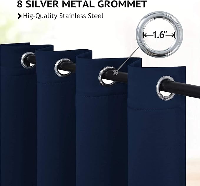 COSVIYA Grommet Room Darkening Navy Blue Curtains 54 inch Long - Image 2