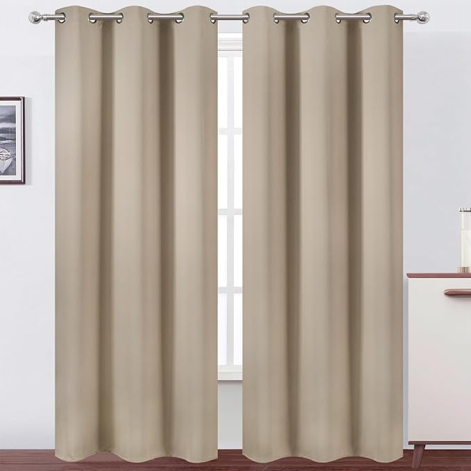 Khaki Thermal Blackout Curtains/38 x 84 Inch/Set of 2 Panels Room Darkening by Lemomo