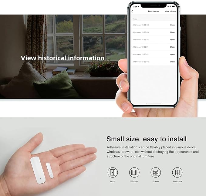 WiFi Door Sensor Window Detector: Smart Magnetic Door Open Detector with App Alerts, Wireless Home Security Contact Sensor, Tuya App Remote Control, Compatible with Alexa Google Assistant (2-Pack)