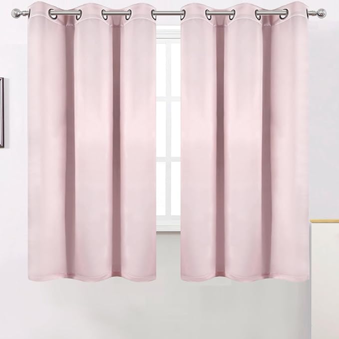 100% Blackout Curtains 40 x 63 Inches Long Thermal Insulated Baby Pink Curtains - Image 2