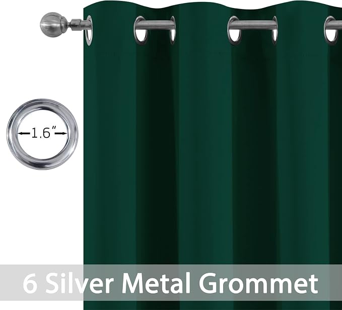 Yakamok Blackout Curtains 38x72 inch Dark Green Thermal Drapes-Bedroom | 2 - Image 2