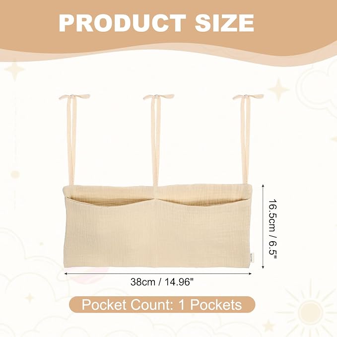 uxcell Bedside Caddy, 2 Pocket Cotton Bedside Hanging Storage Bag, Soft Cotton - Image 2
