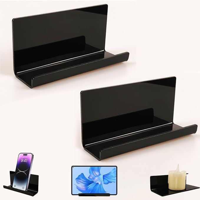 2pcs Adhesive Tablet Wall Mounted Phone Shelf Acrylic Stick On Shelves by Pansyling