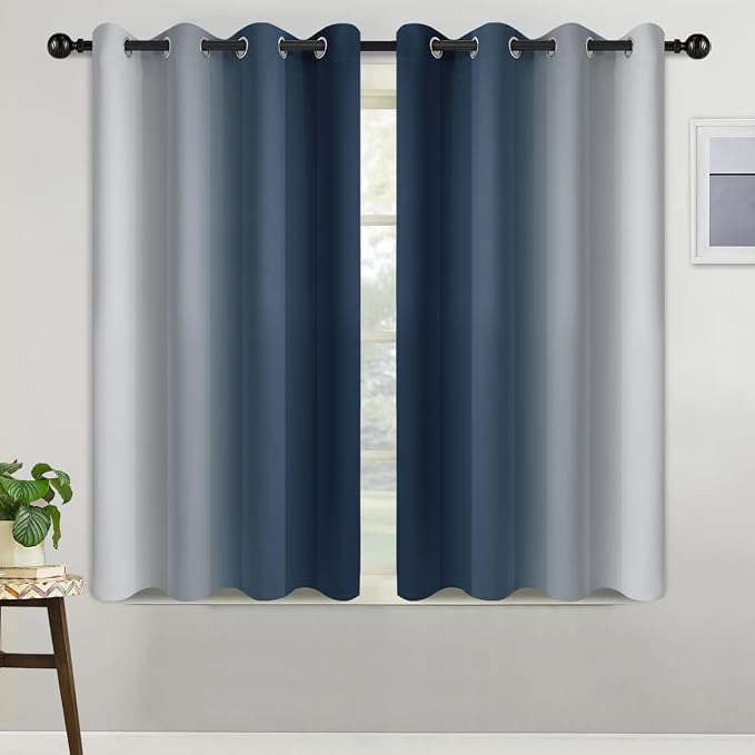 COSVIYA Grommet Room Darkening Ombre Navy Blue Curtains W52xL45 inch | Navy and - Image 2