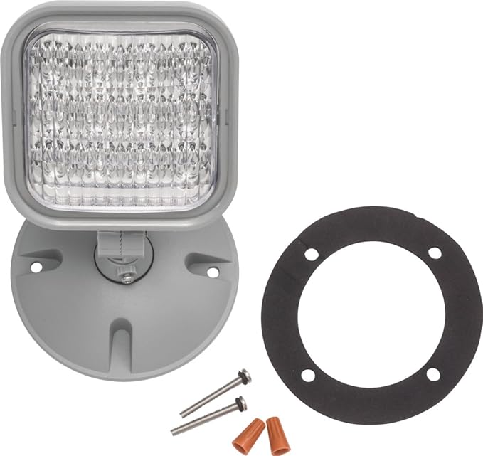 Lithonia Lighting Weatherproof LED Emergency Light Remote Head, One Single Head Emergency Light for Business, Indoor and Outdoor Use, Square, Gray (ERE GY SGL WP SQ M12)