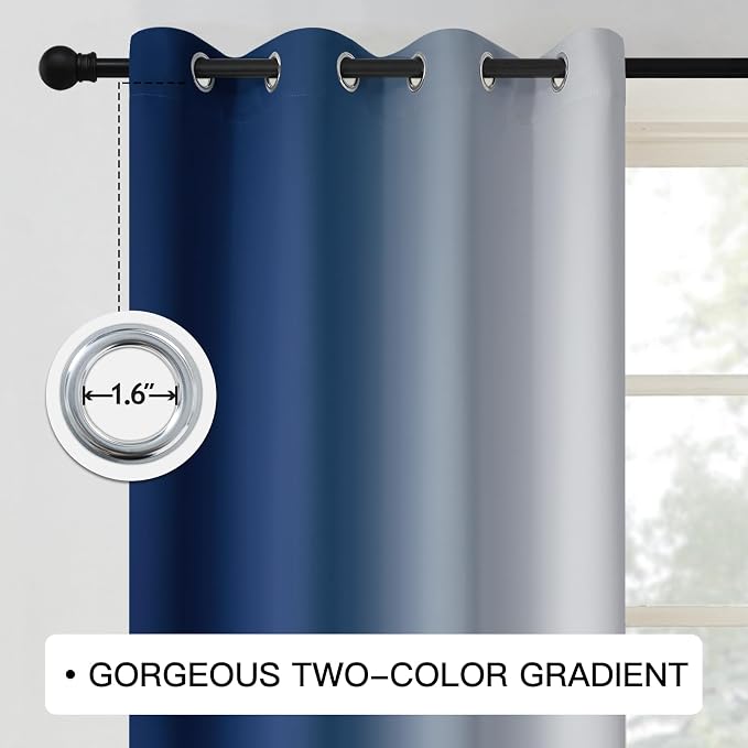COSVIYA Grommet Room Darkening Ombre Royal Blue Curtains W52xL84 inch | - Image 3