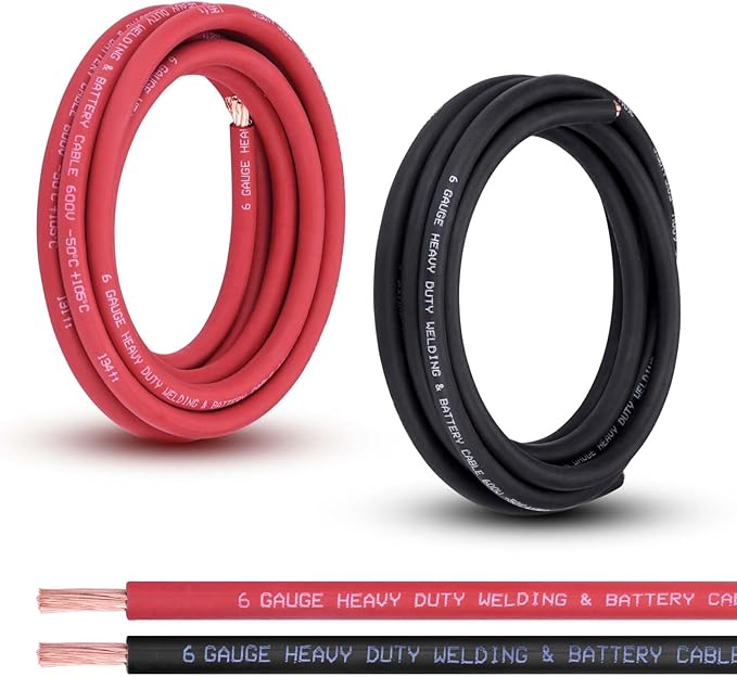 Shirbly 6 Gauge Battery Cable, 10FT Red + 10FT Black 6 AWG Pure Copper Wire Welding Cable, for Automotive, Battery, Solar and Generator, Standard USA OFC Wire