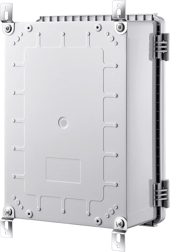 Gratury Junction Box, IP67 Waterproof Plastic Enclosure for Electrical Project, Hinged Grey Cover, Includes Mounting Plate and Wall Bracket (Grey Cover, 14.6"×10.6"×5.9")