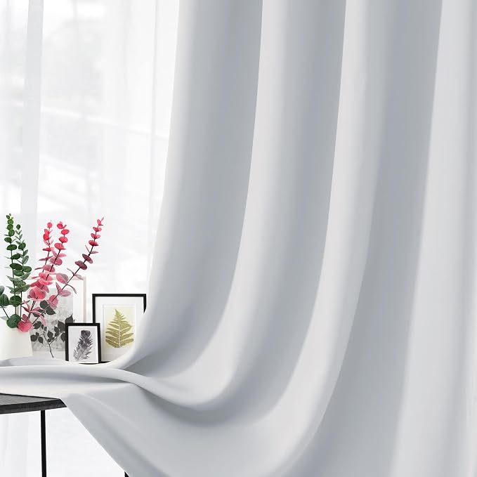 CUCRAF Grayish White Blackout Curtains 108 Inches Long, Thermal Insulated Noise - Image 4