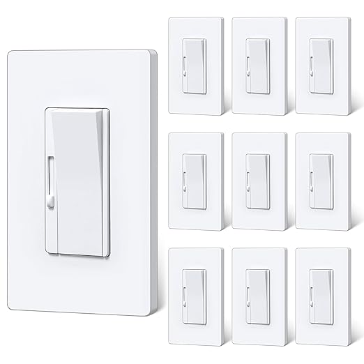 BESTTEN 10 Pack Super Slim Digital Dimmer Light Switch, Quiet Rocker, Max 300W LED, CFL, 600W Halogen, Single Pole or 3 Way Dimmable Switch, Screwless Wallplate Included, ETL Listed, White
