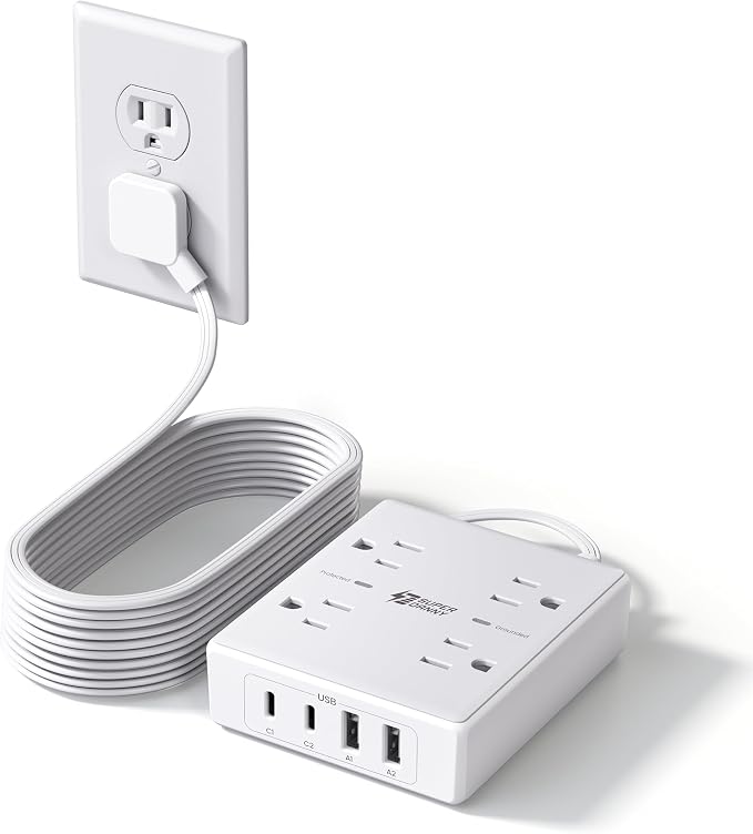SUPERDANNY 10 Ft Long Extension Cord Flat Plug Power Strip Surge Protector | 4 by SUPERDANNY