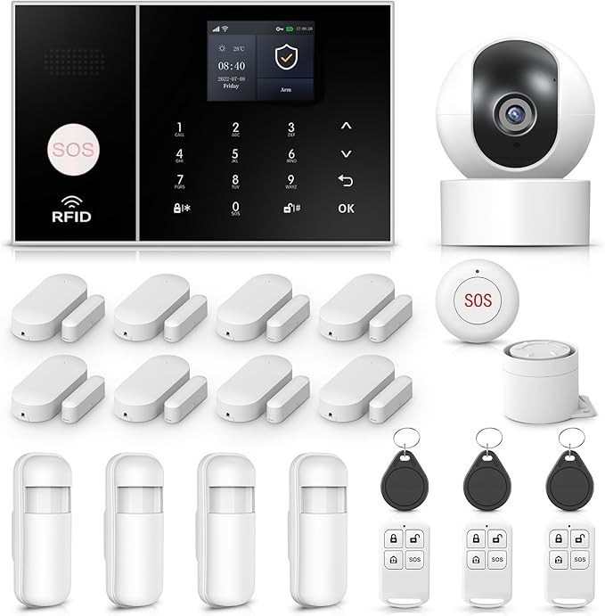 PGST WiFi Home Alarm System with T53W 5MP HD Security Camera,Wireless Home Security Systems with Door and Window Sensors,Remote,APP Instant Alerts for Villa,Apartment,Pets,Kids Safety,No Monthly Fee