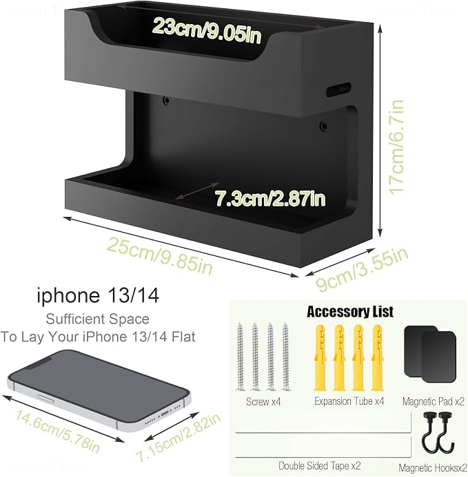 NiHome Bedside Wall Shelf Organizer, Wood 2-Tier Floating Nightstand, Cable - Image 3