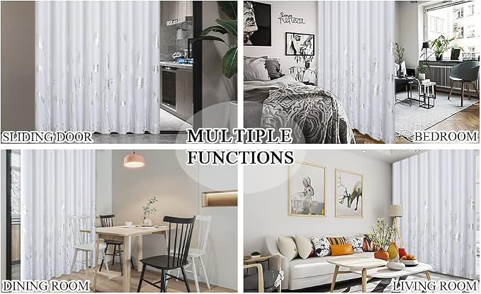 Greyish White Dining Room Curtain - 100W x 84L Inch Palm Print - Image 9