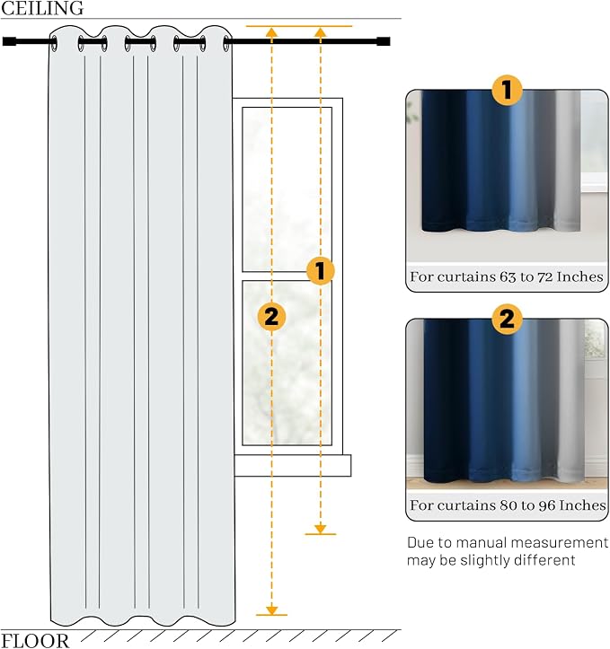 COSVIYA Grommet 100% Blackout Blue Ombre Curtains White Back, W52xL84 Inch | 2 - Image 7