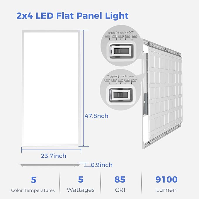 Aphyni 36 Pack 2x4 LED Flat Panel Light, Bright 9100LM Flush Mount Office Kitchen Ceiling Light Fixtures,Dimmable,Selectable 5 CCT 3000K/4000K/5000K/5700K/6500K, 5 Wattages 30W/40W/50W/60W/70W