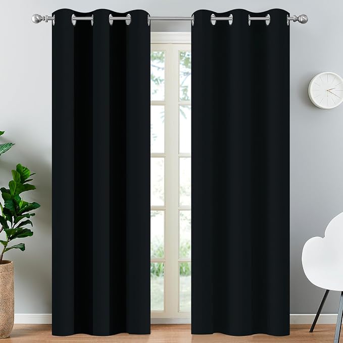 Yakamok Blackout Curtains 38x84 inch Black Thermal Drapes-Bedroom | 1 panel - Image 2