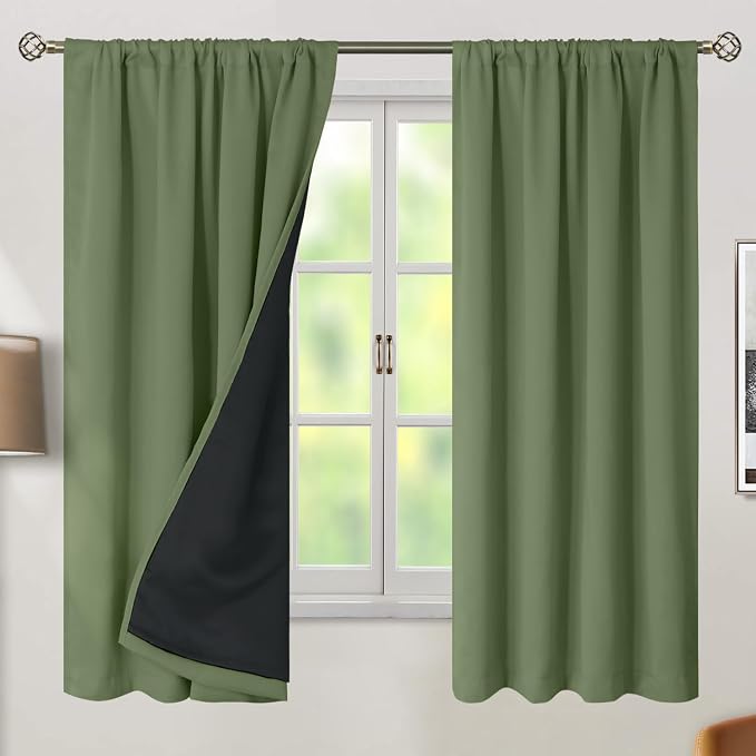 BGment Grass Green 100% Blackout Curtains 63 Inch Length - Image 2