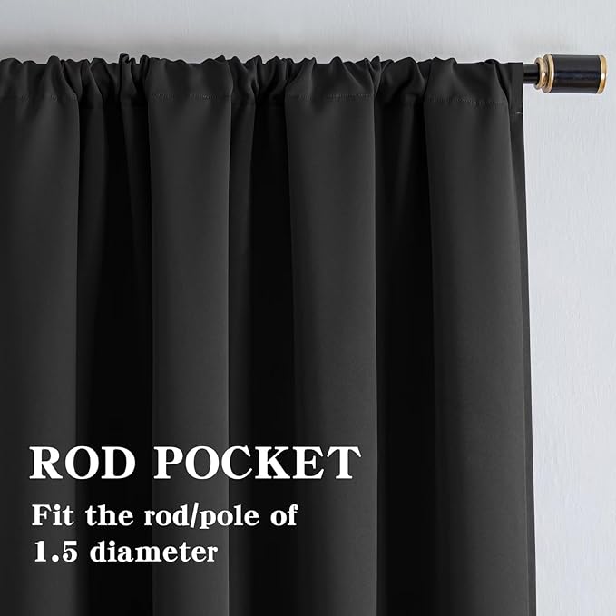 Blackout Curtains 108 Inches Long 2 Panels Set, Dark Grey Curtains Thermal Insulated Room Darkening Drapes for Bedroom, Rod Pocket Light Blocking Drapes Living Room(52W × 108L, Dark Grey)