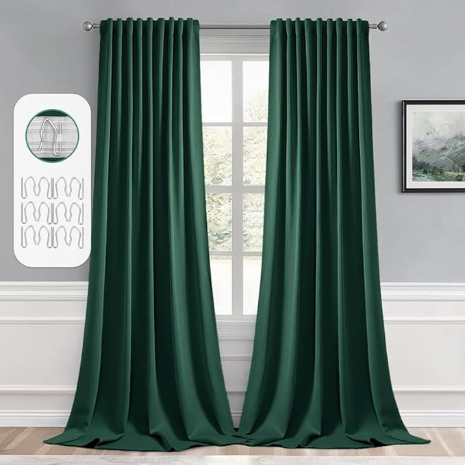 MIULEE Christmas Hunter Green Back Tab Blackout Curtains 52"x96" 2 Panels | Rod by MIULEE