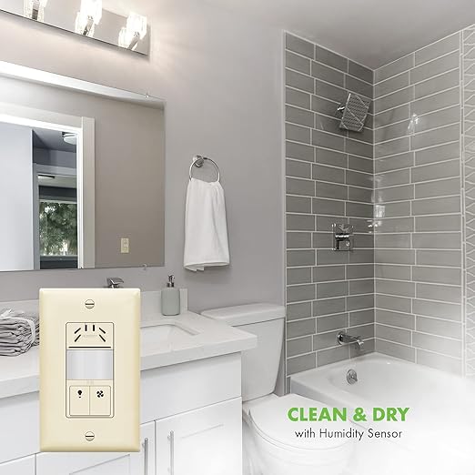 TOPGREENER Humidity Sensor Switch with PIR Lighting Motion Sensor, NEUTRAL WIRE REQUIRED, Air Moisture Detection for Ventilation Fan, Bathroom Fan Automated Control, UL Listed, TDHOS5-LA, Light Almond