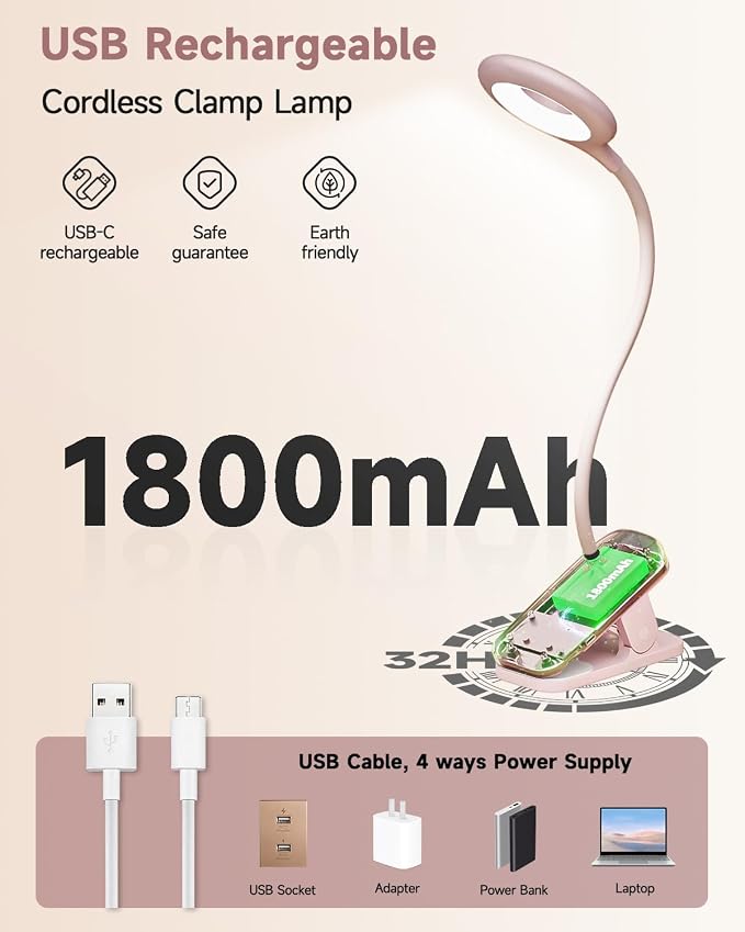 CUHIOY Rechargeable Clip on Reading Light - Image 2