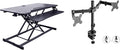 Rocelco 43" Height Adjustable Standing Desk Converter with Dual Monitor Arm Mount - Tall Stand Up Tabletop Riser and Tablet Slot - Computer Workstation - Deep Keyboard Tray - Black (R VADRB-43-DM2)