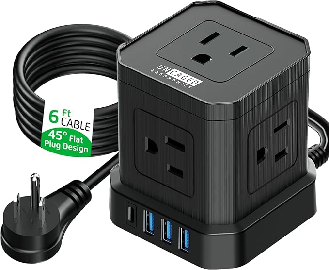 Cube Power Strips with Surge Protection, 6ft Extension Cord with Multiple Outlets, 5 Ac Plugs, 3 USB, 1 Usbc Fast Charging Power Strip with USB Ports, Mountable On/Off Switch Charging Station