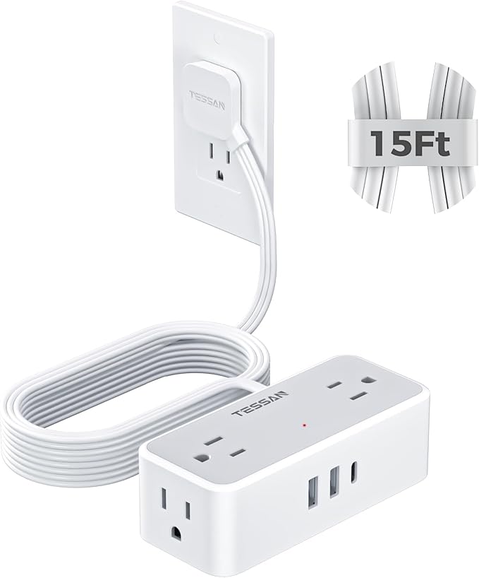 TESSAN Extension Cord 15 FT, Power Strip by TESSAN